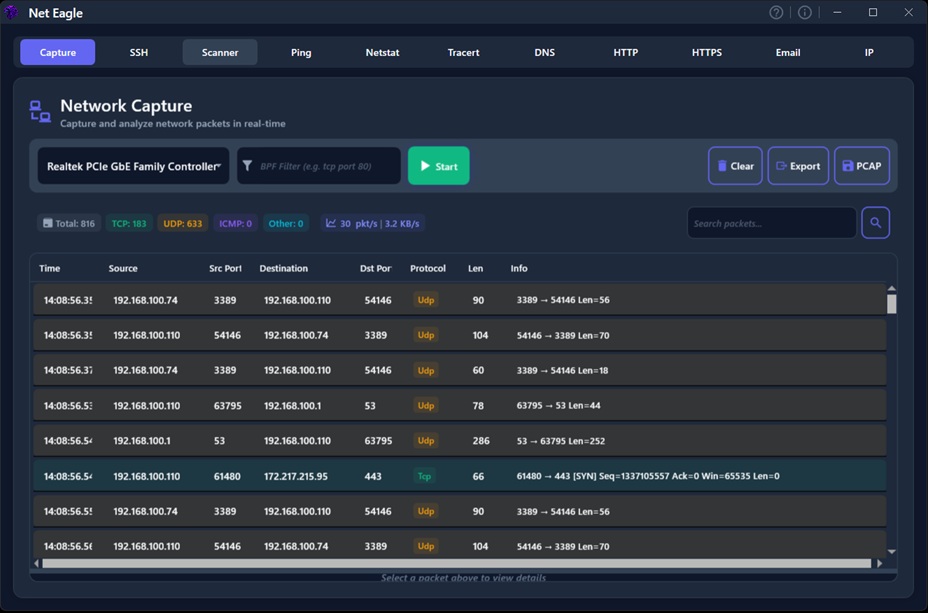 NetEagle - Network diagnostics and packet capture tool