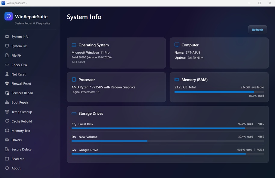 WinRepairSuite - Windows system repair and diagnostics toolkit